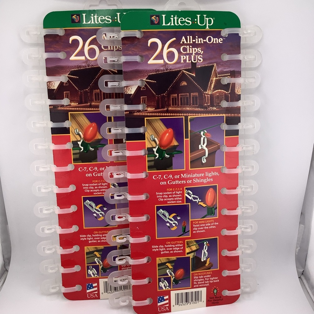 Vtg (2) Lites Up 26 All-in-One Clips Christmas Light Clips for Gutters/Shingles